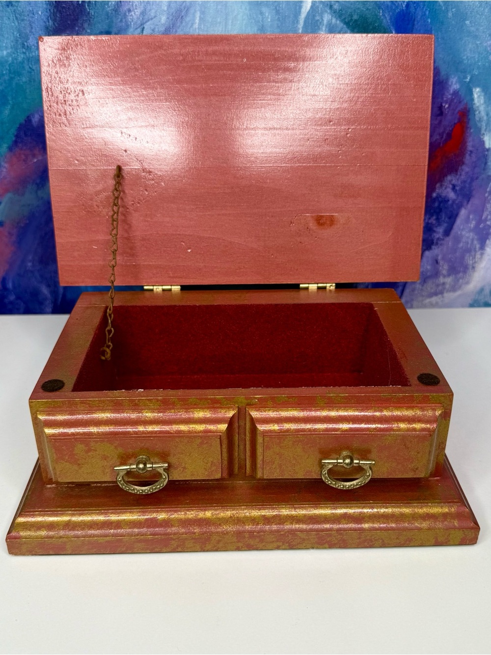 Wood Jewelry Box Marked Handcrafted at the Maine State Prison Trinket Box Red